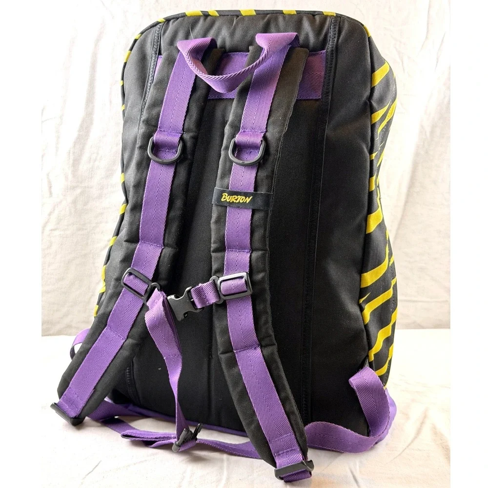 Burton Zebra Stripe Backpack Yellow Black Purple Laptop Sleeve School Travel Bag